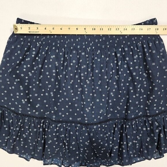 Madewell Womens Smock Waist Ruffle‎ Mini Skirt Size XL Navy Blue Floral Pull On - Picture 7 of 9